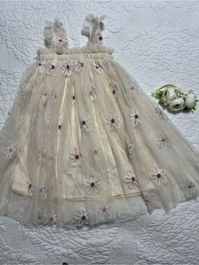 Baby Girl Dress 12-18 Months  Lined Embroidery Ivory Color And Headband #573